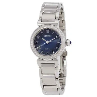 Pre-owned Citizen L May Bells Crystal Eco-drive Blue Dial Ladies Watch Em1120-87l