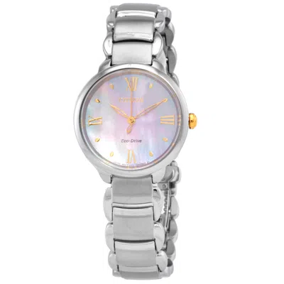 Citizen L Series Eco-drive Mother Of Pearl Dial Ladies Watch Em0927-87y In Mother Of Pearl/silver Tone