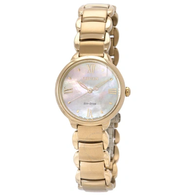 Citizen L Series Eco-drive Mother Of Pearl Dial Ladies Watch Em0929-81y In Gold Tone / Mother Of Pearl