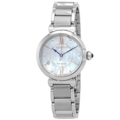 Citizen L Series Eco-drive Mother Of Pearl Dial Ladies Watch Em1070-83d In Mother Of Pearl/silver Tone