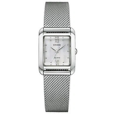 Pre-owned Citizen L Square Collection Ecopet Ew5590-62a White Solar Women Watch In Box