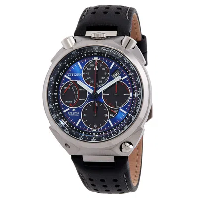 Citizen Limited Edition Promaster Tsuno Chrono Racer Blue Dial Leather Mens Watch In Black
