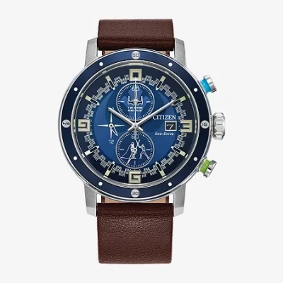 Citizen Luke Skywalker Star Wars Mens Chronograph Blue Leather Strap Watch Ca0768-07w In Brown