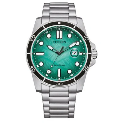 Pre-owned Citizen Marine 1810 Eco-drive Turquoise Dial Men's Watch Aw1816-89l