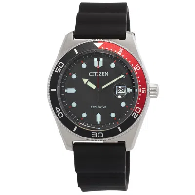 Citizen Marine Eco-drive Black Dial Red Bezel Black Rubber Mens Watch