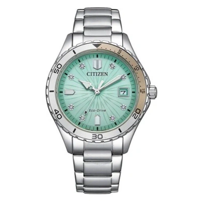Citizen Marine Lady Crystal Eco-drive Green Dial Watch Fe6170-88l