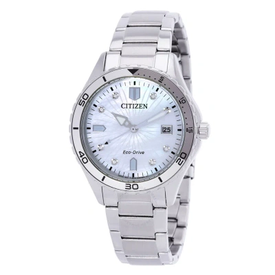 Citizen Marine Lady Eco-drive Crystal  Mother Of Pearl Dial Watch Fe6170-88d