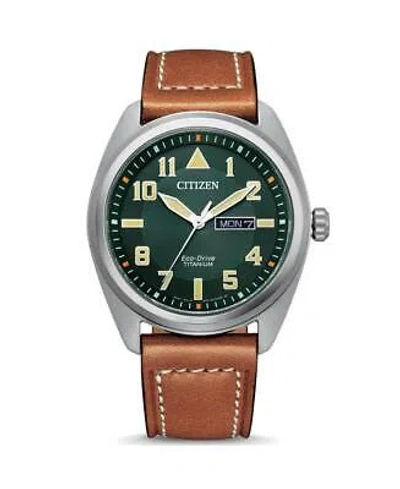 Pre-owned Citizen Men Analog Eco-drive Casual Watch Classic Dress Green Dial Waterproof Ro