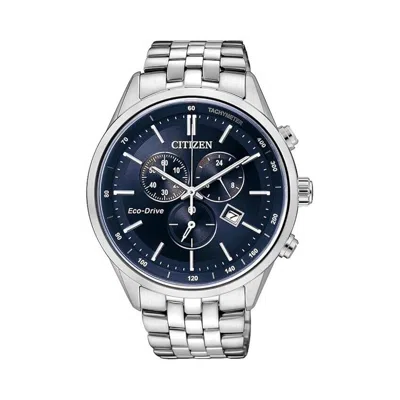 Pre-owned Citizen Men's Blue Dark Dial Silver Stainless Steel Band Watch - At2140-55l