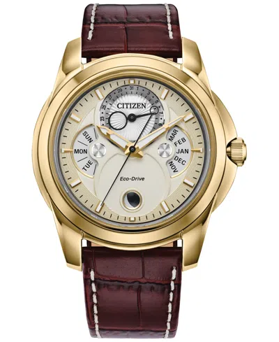 CITIZEN MEN'S CLASSIC CALENDRIER BROWN LEATHER STRAP WATCH 41.8MM
