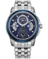 Citizen Men's Classic Calendrier Silver-tone Stainless Steel Bracelet Watch 41.8mm In Silver-tone