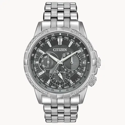 Pre-owned Citizen Men's Eco-drive Calendrer Diamond Bezel Watch (model: Bu2080-51h)