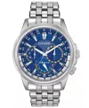 Citizen Calendrier Mens Multi-function Silver Tone Stainless Steel Bracelet Watch Bu2021-51l In Multi