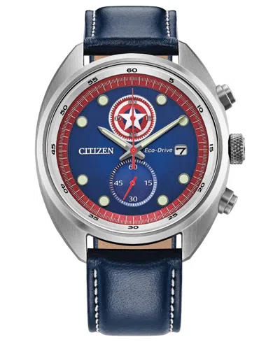 Citizen Men's Marvel Captain America Blue Leather Strap Watch 41mm