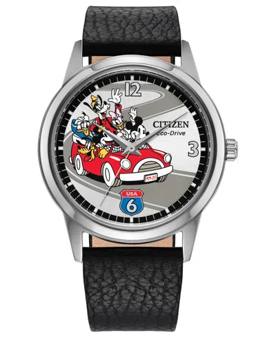 Citizen Men's Mickey's Friends Black Leather Strap Watch 40mm