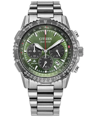 Citizen Men's Promaster Eco Navihawk Chronograph Stainless Steel Bracelet Watch 40mm In Silver-tone