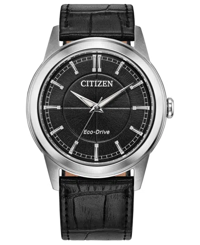 Citizen Men's Rolan Black Leather Strap Watch 41mm