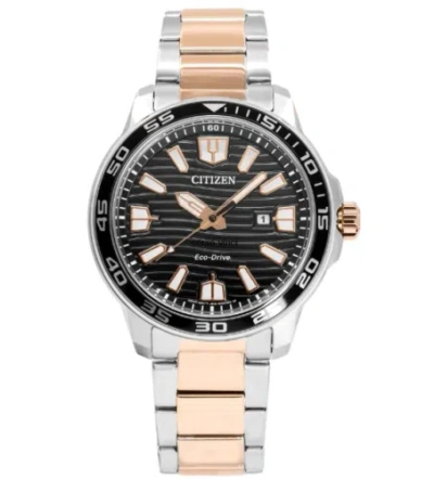Pre-owned Citizen Men's Stainless-steel Quartz Black Dial Two Tone Watch Int-aw1524-84e