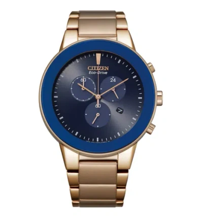 Pre-owned Citizen Men's Stainless-steel Quartz Blue Dial Rose Gold Watch Int-at2243-87l