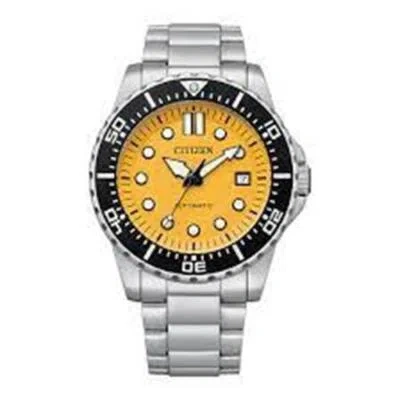 Pre-owned Citizen Men's Stainless Steel Yellow Dial  Analog Silver Watch Int-nj0170-83z