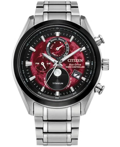 Citizen Men's Tsuki-yomi A-t Chronograph Sport Luxury Eco-drive Silver-tone Titanium Bracelet Watch 43mm