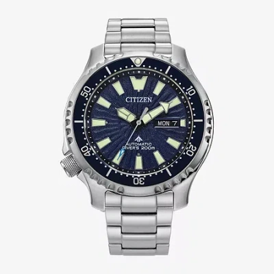 Citizen Mens Automatic Silver Tone Stainless Steel Bracelet Watch Ny0136-52l In Blue