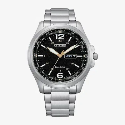 Citizen Mens Silver Tone Stainless Steel Bracelet Watch Aw0110-58e In Black