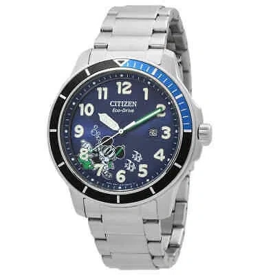 Pre-owned Citizen Mickey Water Sport Eco-drive Blue Dial Men's Watch Aw1529-81w