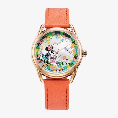Citizen Minnie Mouse Womens Pink Leather Strap Watch Fe6087-04w In Orange
