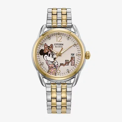 Citizen Minnie Mouse Womens Two Tone Stainless Steel Bracelet Watch Fe6084-70w In Metallic
