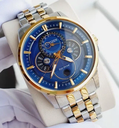 Pre-owned Citizen Moonphase Calendrier Eco-drive Dual Tone Men's Watch Bu0054-52l