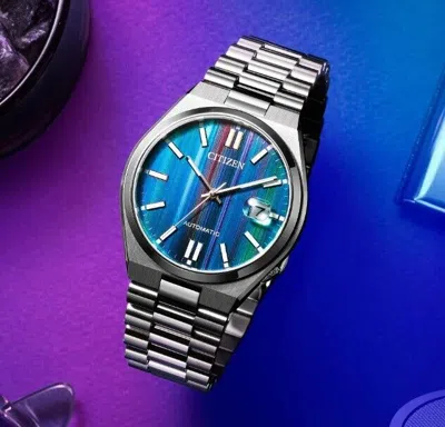 Pre-owned Citizen Nj0151-53w Tsuyosa Automatic Mechanical Blue Analog Men's Casual Watch