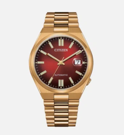 Pre-owned Citizen Nj0153-82x Automatic Red Dial Gold Tone Stainless Steel Tsuyosa Sapphire