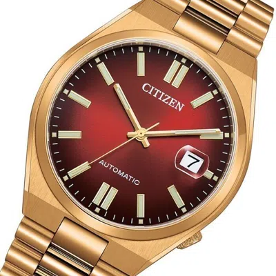 Pre-owned Citizen Nj0153-82x Automatic Red Dial Gold Tone Stainless Steel Tsuyosa Sapphire