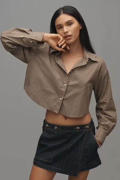 Citizen Of Humanity Ana Crop Buttondown Shirt In Brown