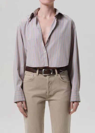 Citizen Of Humanity Ana Cropped Shirt In Noble Stripe In Multi