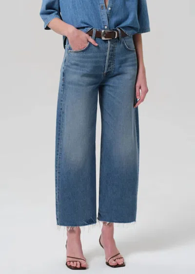 Citizen Of Humanity Ayla Raw Hem Crop Jeans In Telegraph In Blue