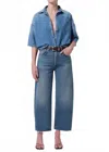 Citizen Of Humanity Frances Cropped Cape Button Up Shirt In Skyland In Blue