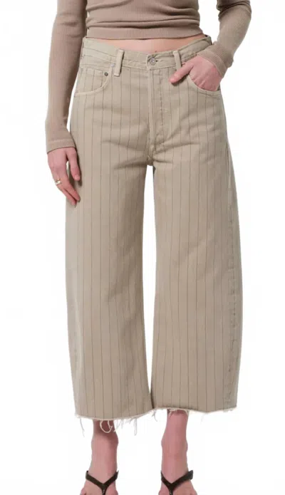 Citizen Of Humanity Ayla Raw Hem Crop Pant In Natural Stripe In Brown