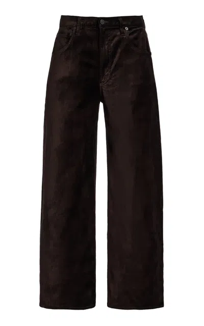 Citizen Of Humanity Ayla Stretch-velvet Mid-rise Wide-leg Jeans In Brown