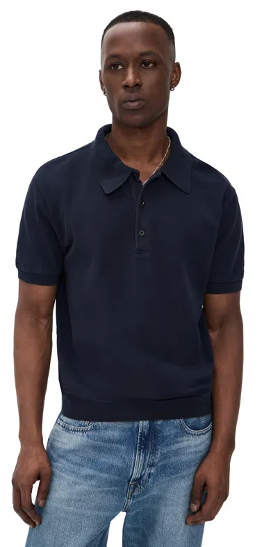 Citizen Of Humanity Banded Polo In Pique Navy In Blue