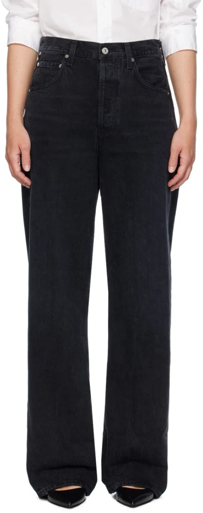 Citizen Of Humanity Black Ayla Baggy Cuffed Crop Jeans