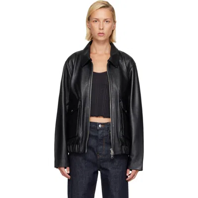Citizen Of Humanity Black Zip Front Leather Bomber Jacket
