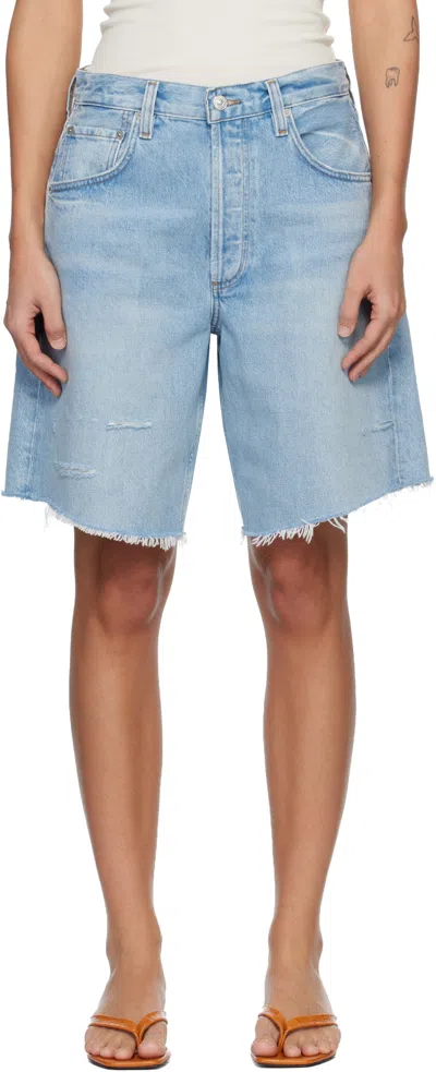 Citizen Of Humanity Ayla Frayed Denim Shorts In Blue