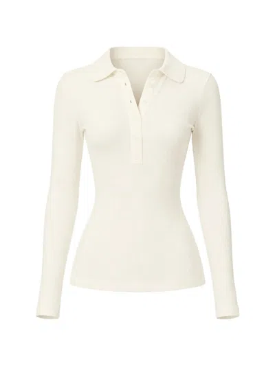 Citizen Of Humanity Brea Ribbed Polo Top In White