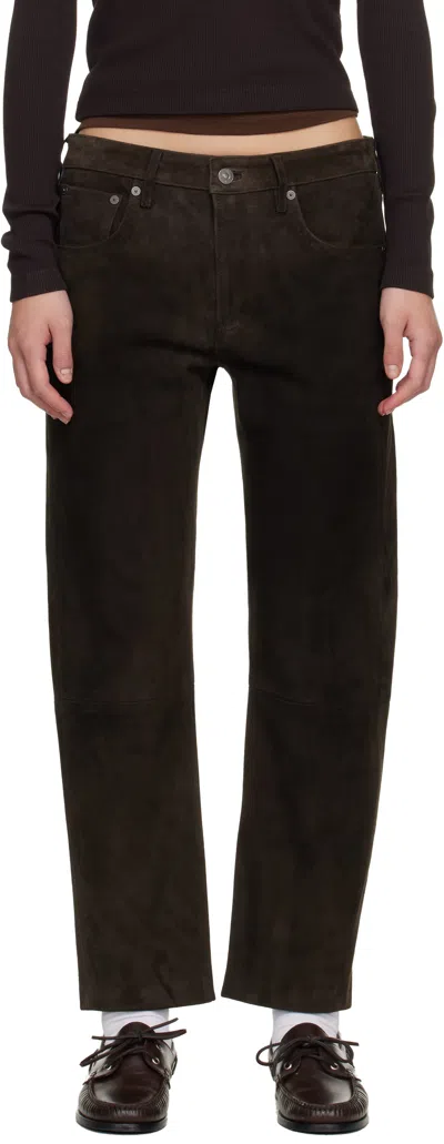 Citizen Of Humanity Brown Winslow Boyfriend Suede Trousers In Black