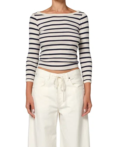 Citizen Of Humanity Citizens Of Humanity Stripe Boat Neck Long Sleeve Rib T-shirt In Blue