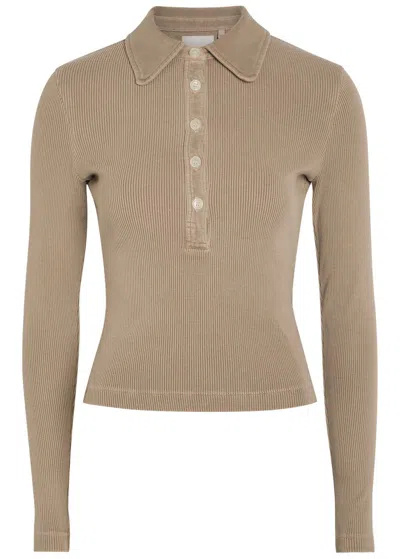 Citizen Of Humanity Citizens Of Humanity Brea 60s Ribbed Stretch-knit Polo Top In Neutral