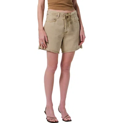 Citizen Of Humanity Citizens Of Humanity Brynn Drawstring Waist Wide Leg Linen Shorts In Brown