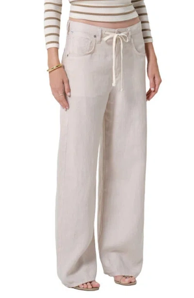 Citizen Of Humanity Citizens Of Humanity Brynn Drawstring Waist Wide Leg Linen Pants In Neutral